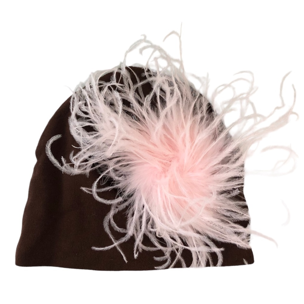 Jamie Rae Hat Brown with Pink Curly Marabou  18M - 3Y